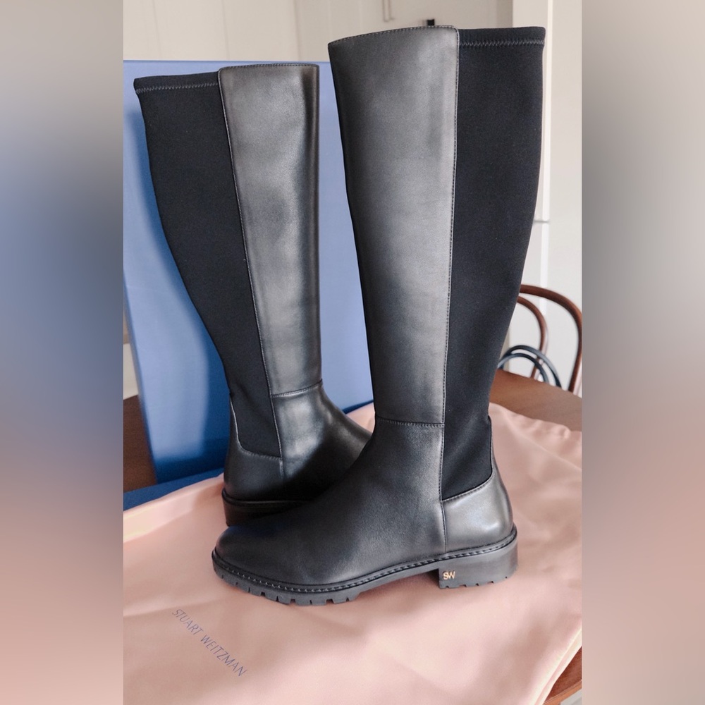 Stuart Weitzman City Knee High Boots Black Leather Size 8 NWT With Box